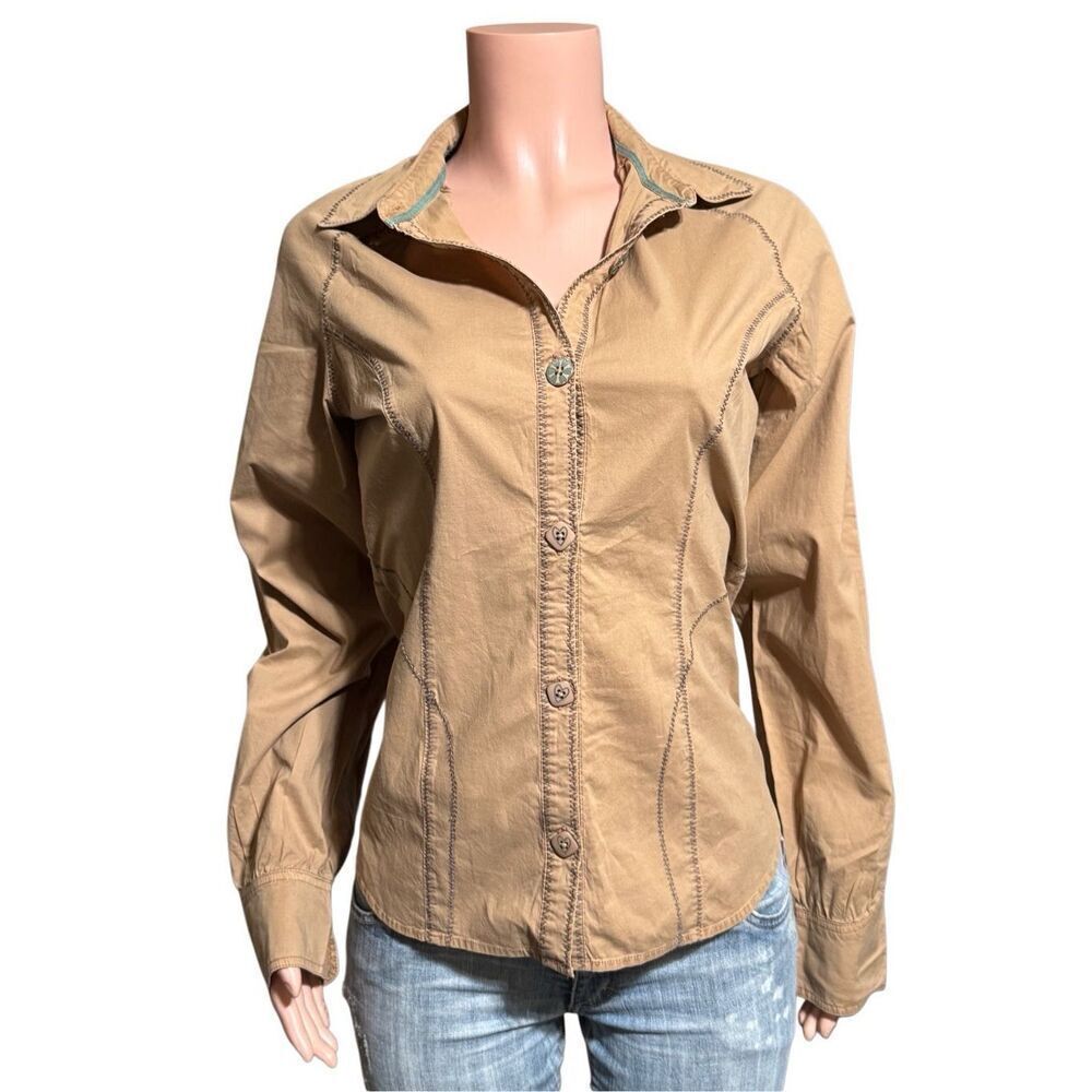 Pulp long sleeve raglan hazelnut button-down with textured on edge shirt M